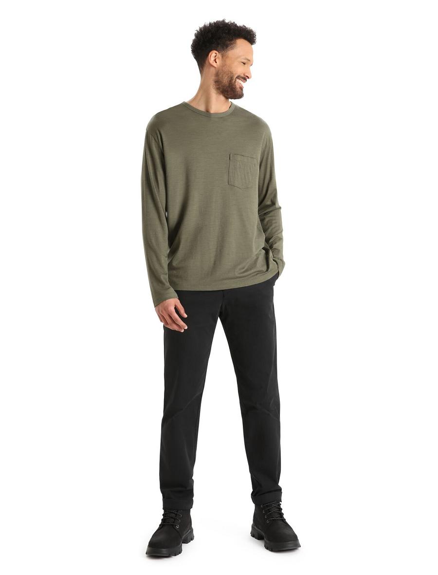 Icebreaker Merino Granary Pocket T-Shirt Miesten Long Sleeve Oliivinvihreä | FI 1238MQZA